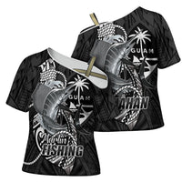 Guam Blue Marlin Fishing Cross Shoulder Shirt Guahan Fish Hook Tattoo Black Version