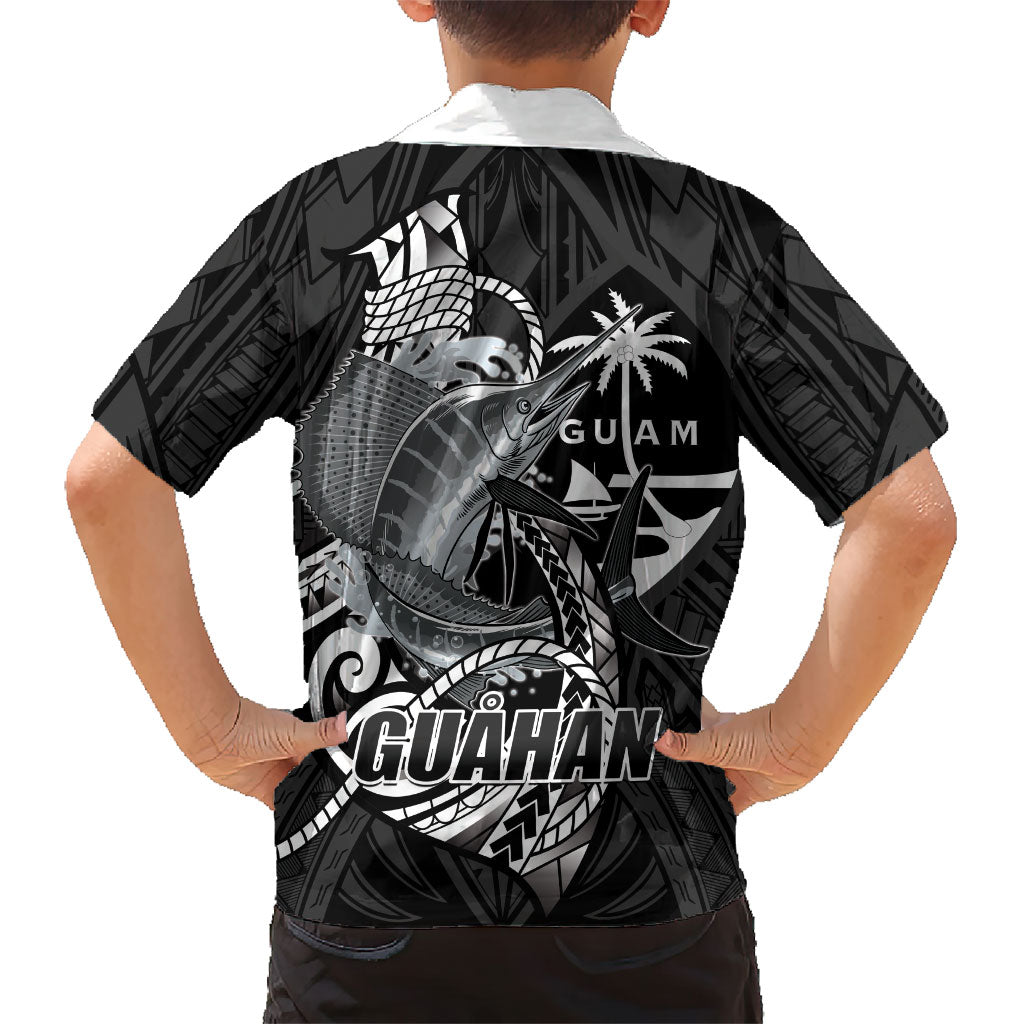 Guam Blue Marlin Fishing Family Matching Mermaid Dress and Hawaiian Shirt Guahan Fish Hook Tattoo Black Version LT14 - Polynesian Pride