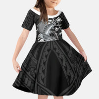 Guam Blue Marlin Fishing Family Matching Mermaid Dress and Hawaiian Shirt Guahan Fish Hook Tattoo Black Version LT14 Daughter's Dress Black - Polynesian Pride