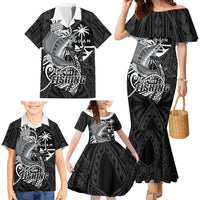 Guam Blue Marlin Fishing Family Matching Mermaid Dress and Hawaiian Shirt Guahan Fish Hook Tattoo Black Version LT14 - Polynesian Pride
