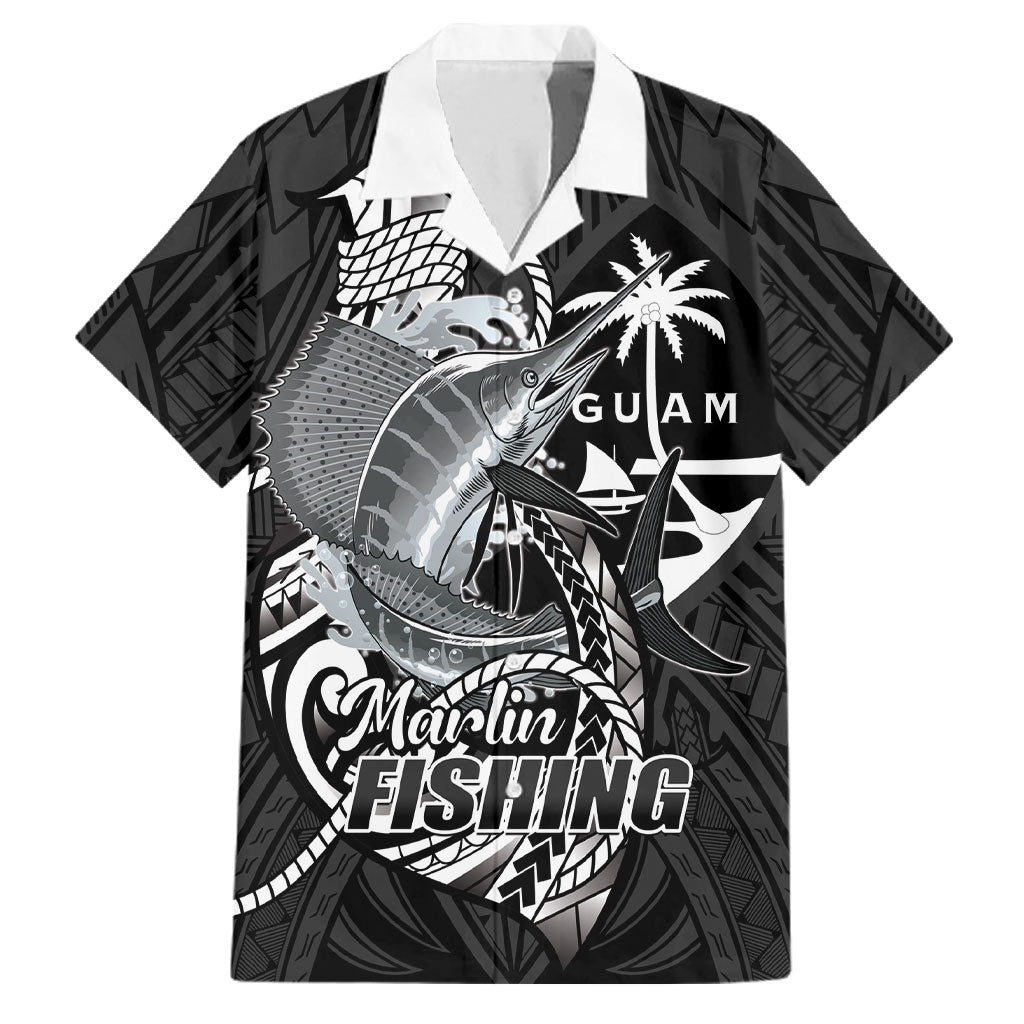 Guam Blue Marlin Fishing Family Matching Mermaid Dress and Hawaiian Shirt Guahan Fish Hook Tattoo Black Version LT14 Dad's Shirt - Short Sleeve Black - Polynesian Pride