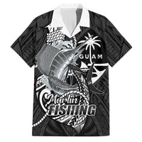 Guam Blue Marlin Fishing Family Matching Mermaid Dress and Hawaiian Shirt Guahan Fish Hook Tattoo Black Version LT14 Dad's Shirt - Short Sleeve Black - Polynesian Pride