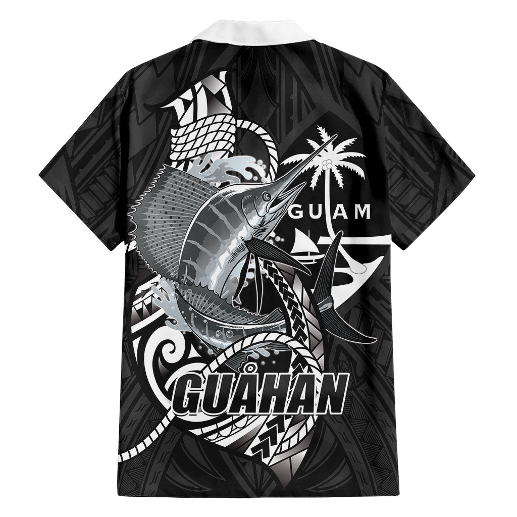 Guam Blue Marlin Fishing Family Matching Mermaid Dress and Hawaiian Shirt Guahan Fish Hook Tattoo Black Version LT14 - Polynesian Pride