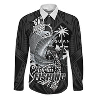 Guam Blue Marlin Fishing Family Matching Mermaid Dress and Hawaiian Shirt Guahan Fish Hook Tattoo Black Version LT14 Dad's Shirt - Long Sleeve Black - Polynesian Pride