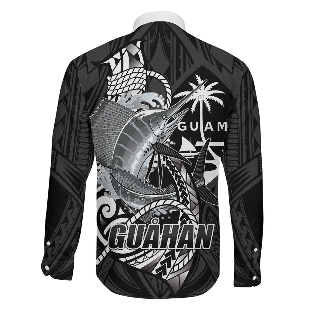 Guam Blue Marlin Fishing Family Matching Mermaid Dress and Hawaiian Shirt Guahan Fish Hook Tattoo Black Version LT14 - Polynesian Pride