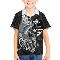 Guam Blue Marlin Fishing Family Matching Mermaid Dress and Hawaiian Shirt Guahan Fish Hook Tattoo Black Version LT14 Son's Shirt Black - Polynesian Pride
