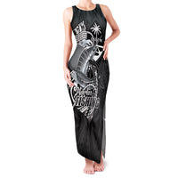 Guam Blue Marlin Fishing Family Matching Tank Maxi Dress and Hawaiian Shirt Guahan Fish Hook Tattoo Black Version