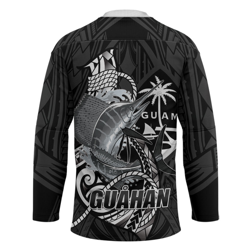 Guam Blue Marlin Fishing Hockey Jersey Guahan Fish Hook Tattoo Black Version