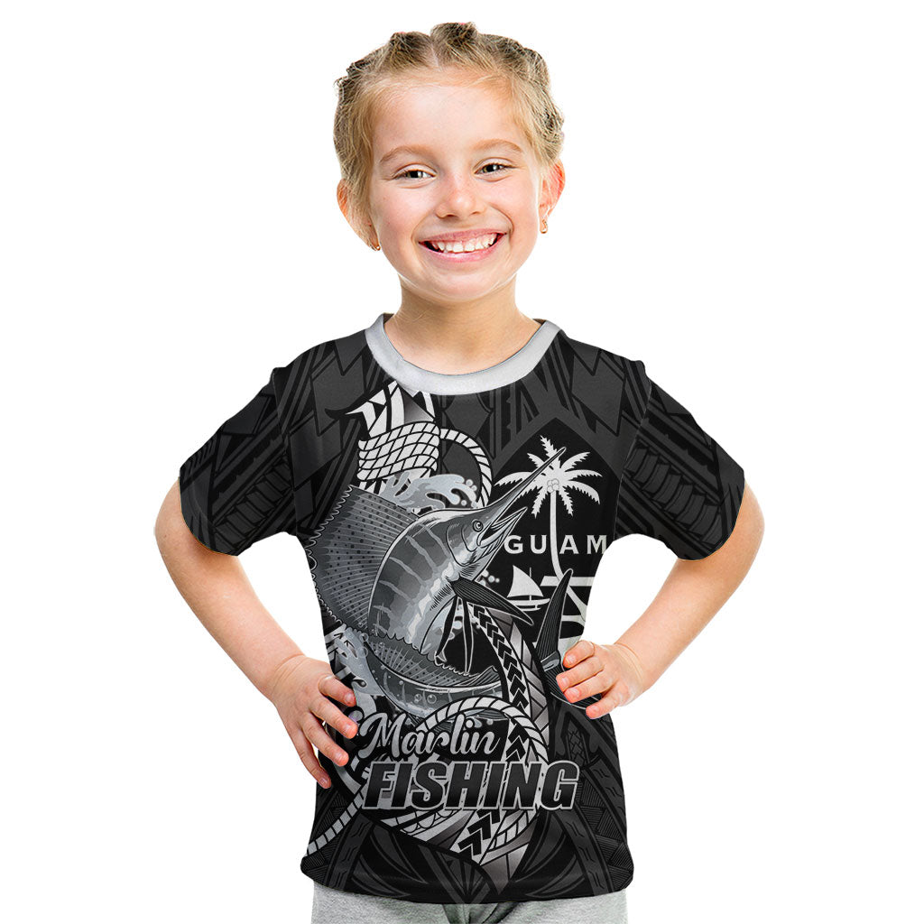 Guam Blue Marlin Fishing Kid T Shirt Guahan Fish Hook Tattoo Black Version LT14 Black - Polynesian Pride