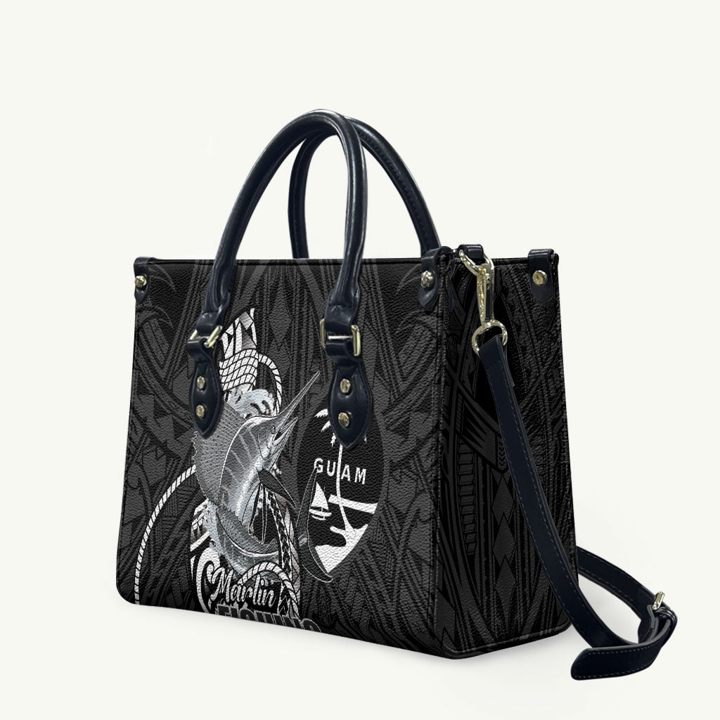 Guam Blue Marlin Fishing Leather Bag Guahan Fish Hook Tattoo Black Version