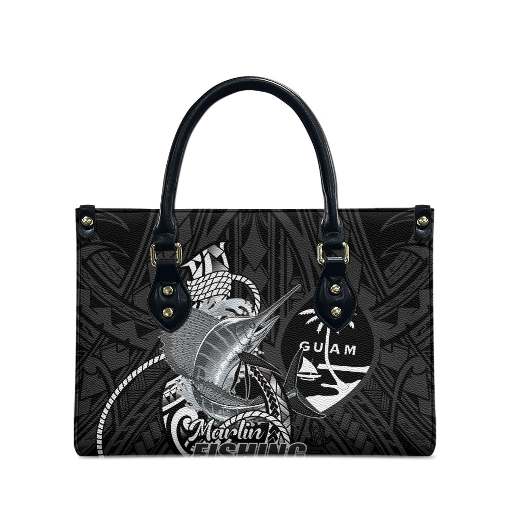 Guam Blue Marlin Fishing Leather Bag Guahan Fish Hook Tattoo Black Version