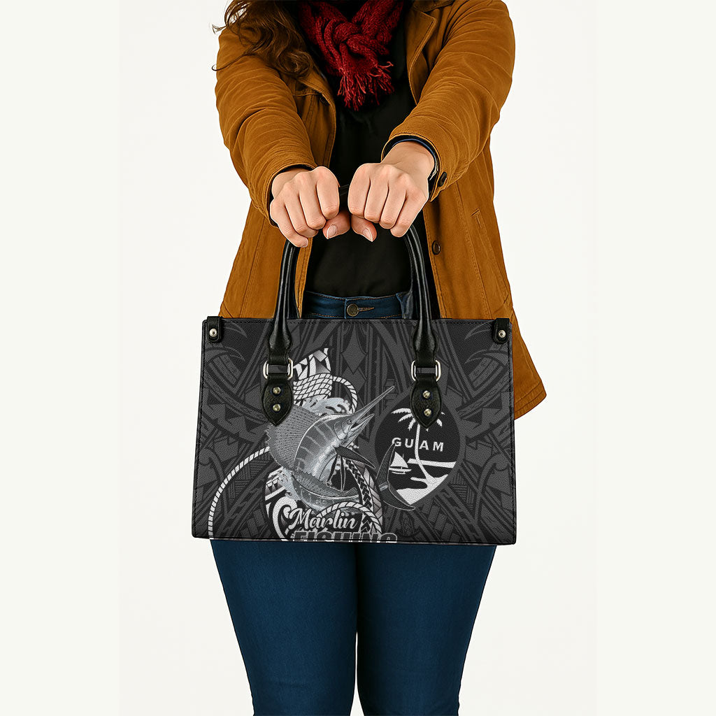 Guam Blue Marlin Fishing Leather Bag Guahan Fish Hook Tattoo Black Version