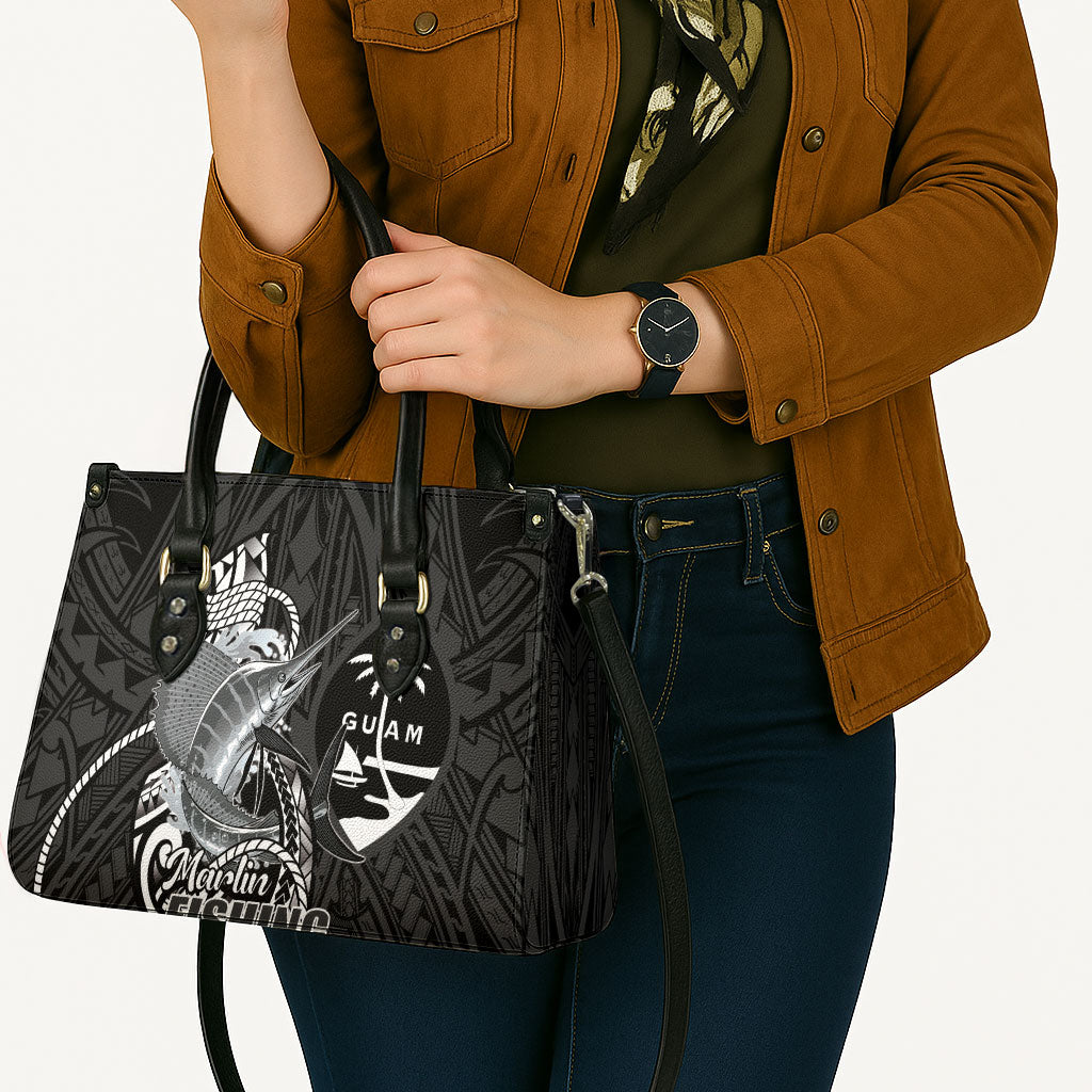 Guam Blue Marlin Fishing Leather Bag Guahan Fish Hook Tattoo Black Version