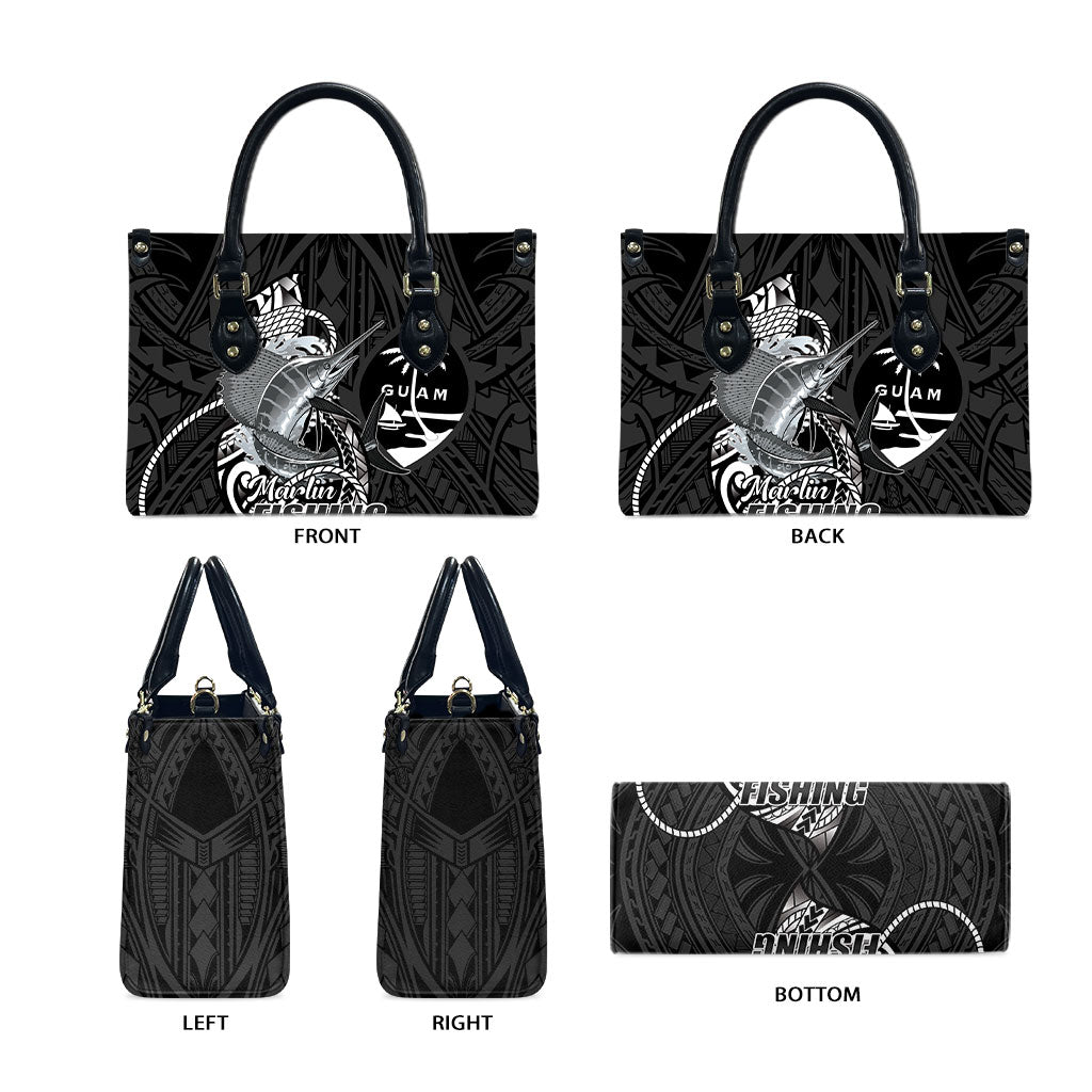 Guam Blue Marlin Fishing Leather Bag Guahan Fish Hook Tattoo Black Version