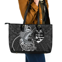 Guam Blue Marlin Fishing Leather Tote Bag Guahan Fish Hook Tattoo Black Version LT14 - Polynesian Pride