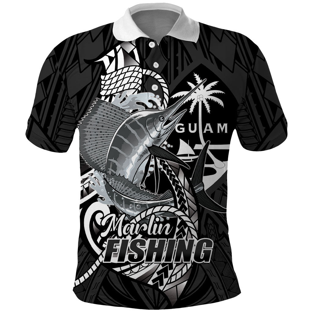 Guam Blue Marlin Fishing Polo Shirt Guahan Fish Hook Tattoo Black Version LT14 Black - Polynesian Pride