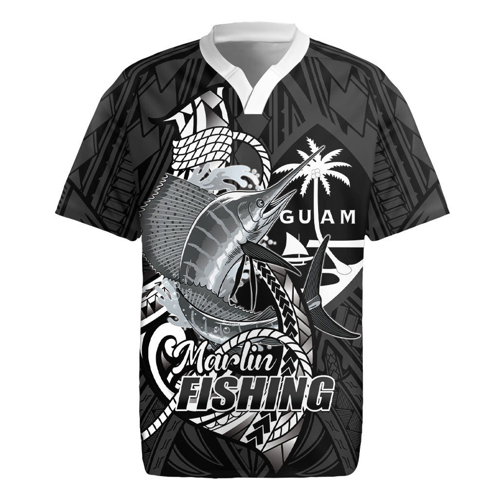 Guam Blue Marlin Fishing Rugby Jersey Guahan Fish Hook Tattoo Black Version