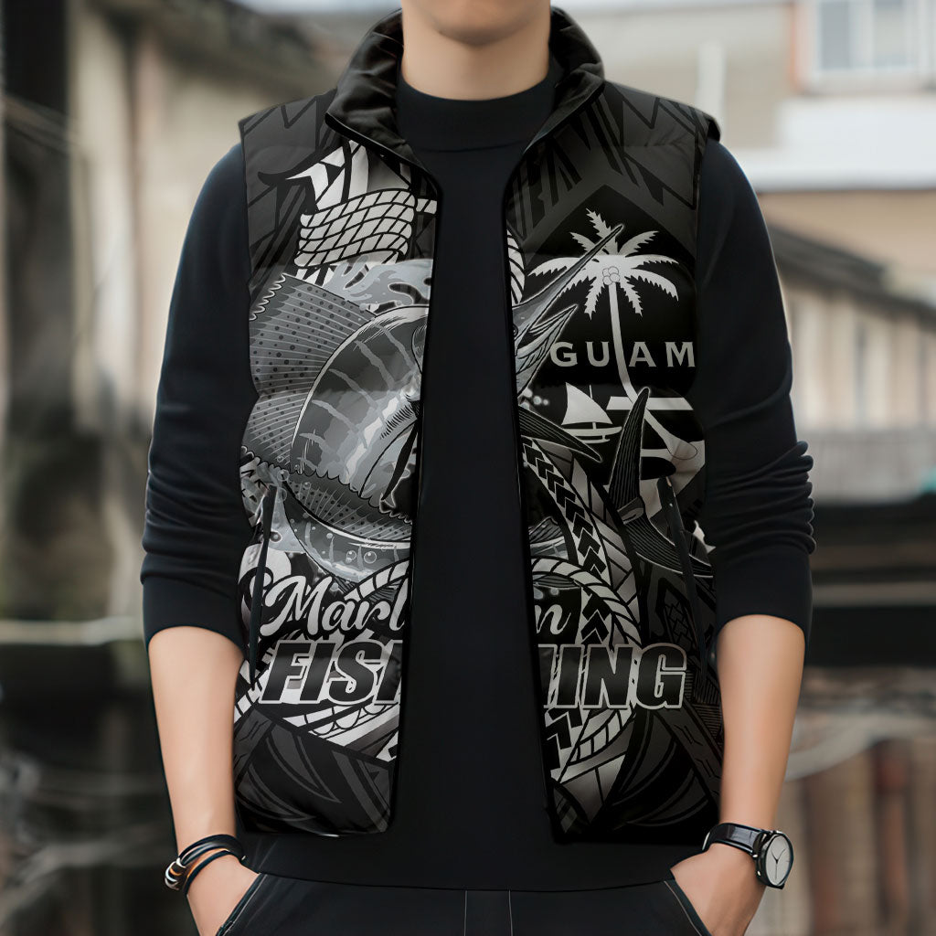 Guam Blue Marlin Fishing Sleeveless Puffer Jacket Guahan Fish Hook Tattoo Black Version LT14 - Polynesian Pride