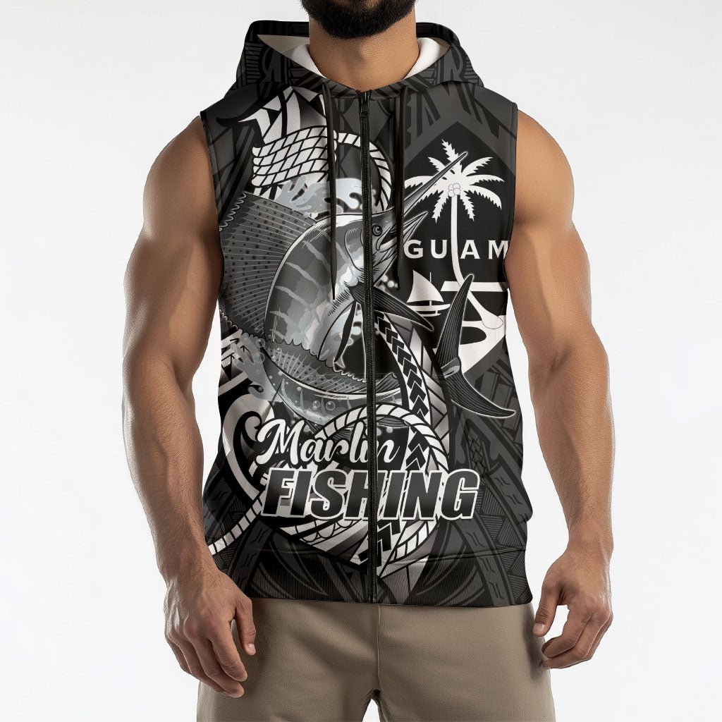 Guam Blue Marlin Fishing Sleeveless Zip Hoodie Guahan Fish Hook Tattoo Black Version LT14 - Polynesian Pride