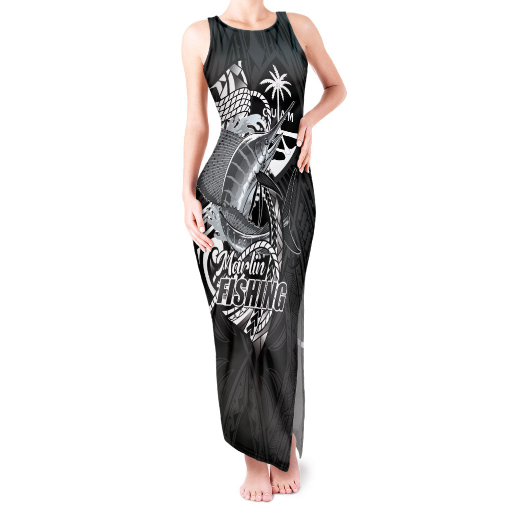 Guam Blue Marlin Fishing Tank Maxi Dress Guahan Fish Hook Tattoo Black Version LT14 Women Black - Polynesian Pride