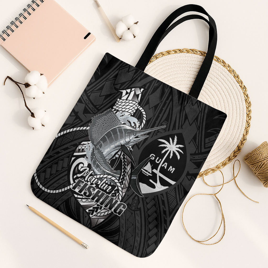 Guam Blue Marlin Fishing Tote Bag Guahan Fish Hook Tattoo Black Version