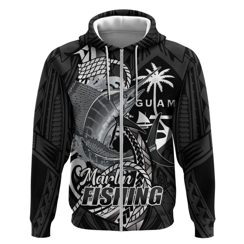 Guam Blue Marlin Fishing Zip Hoodie Guahan Fish Hook Tattoo Black Version
