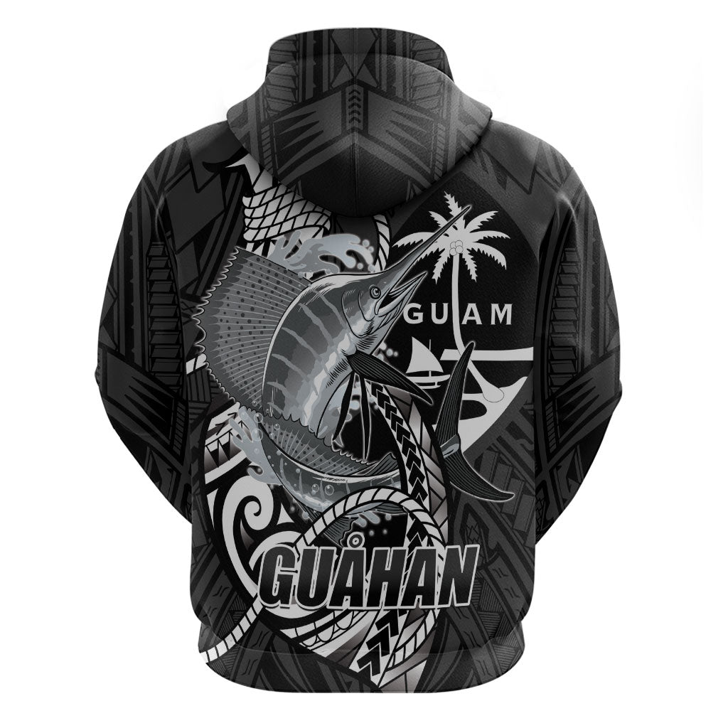 Guam Blue Marlin Fishing Zip Hoodie Guahan Fish Hook Tattoo Black Version