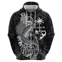 Guam Blue Marlin Fishing Zip Hoodie Guahan Fish Hook Tattoo Black Version