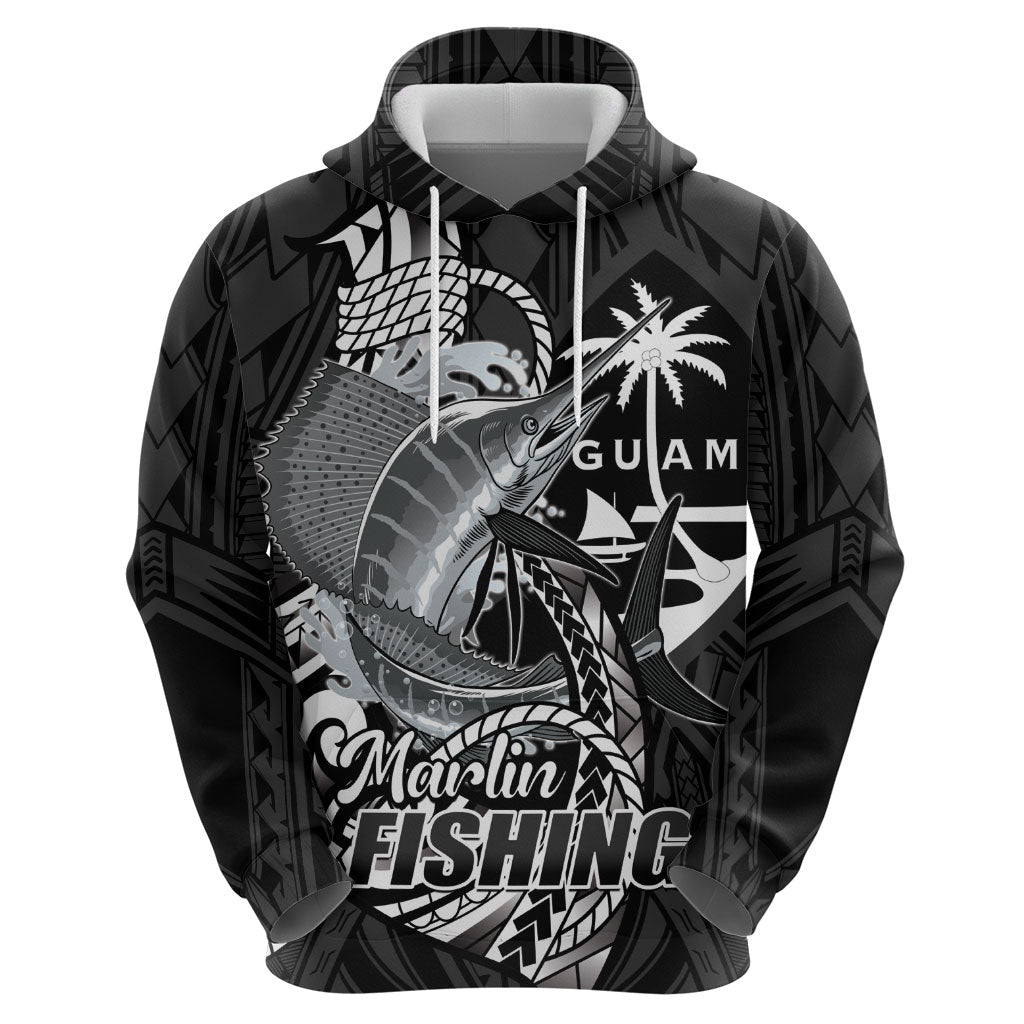 Guam Blue Marlin Fishing Zip Hoodie Guahan Fish Hook Tattoo Black Version