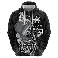 Guam Blue Marlin Fishing Zip Hoodie Guahan Fish Hook Tattoo Black Version
