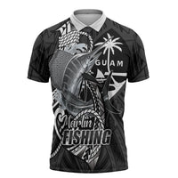 Guam Blue Marlin Fishing Zipper Polo Shirt Guahan Fish Hook Tattoo Black Version LT14 Black - Polynesian Pride