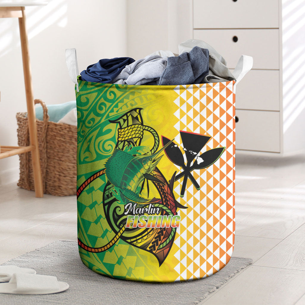 Hawaii Blue Marlin Fishing Laundry Basket Hawaiian Kanaka Kakau Reggae