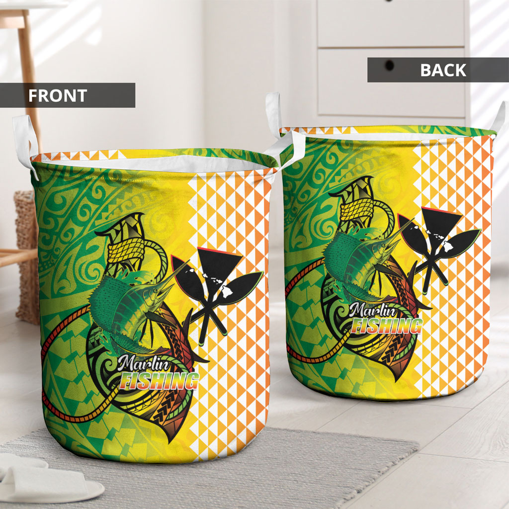 Hawaii Blue Marlin Fishing Laundry Basket Hawaiian Kanaka Kakau Reggae