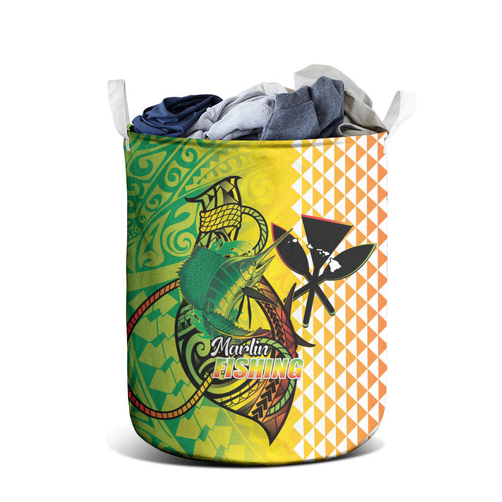 Hawaii Blue Marlin Fishing Laundry Basket Hawaiian Kanaka Kakau Reggae