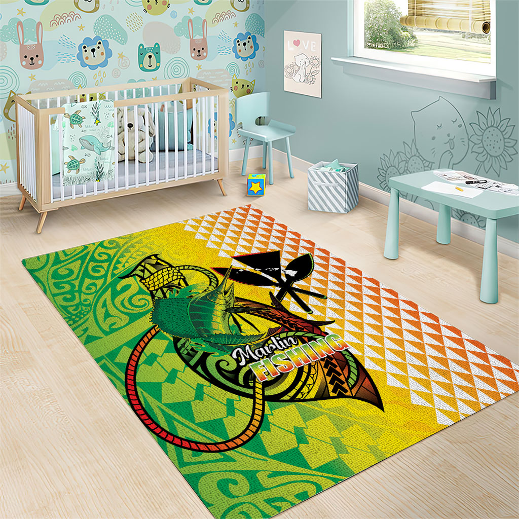 Hawaii Blue Marlin Fishing Area Rug Hawaiian Kanaka Kakau Reggae LT14 - Polynesian Pride
