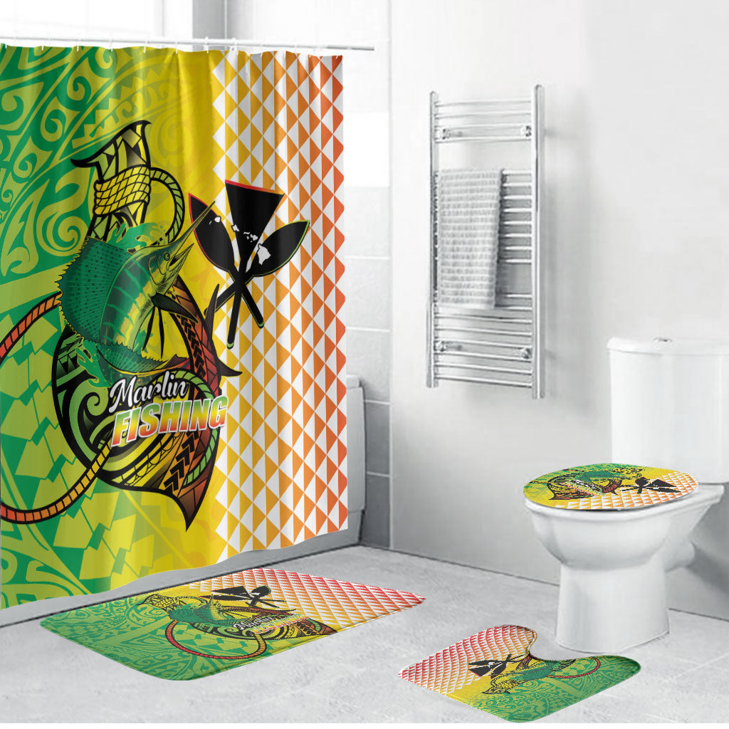 Hawaii Blue Marlin Fishing Bathroom Set Hawaiian Kanaka Kakau Reggae