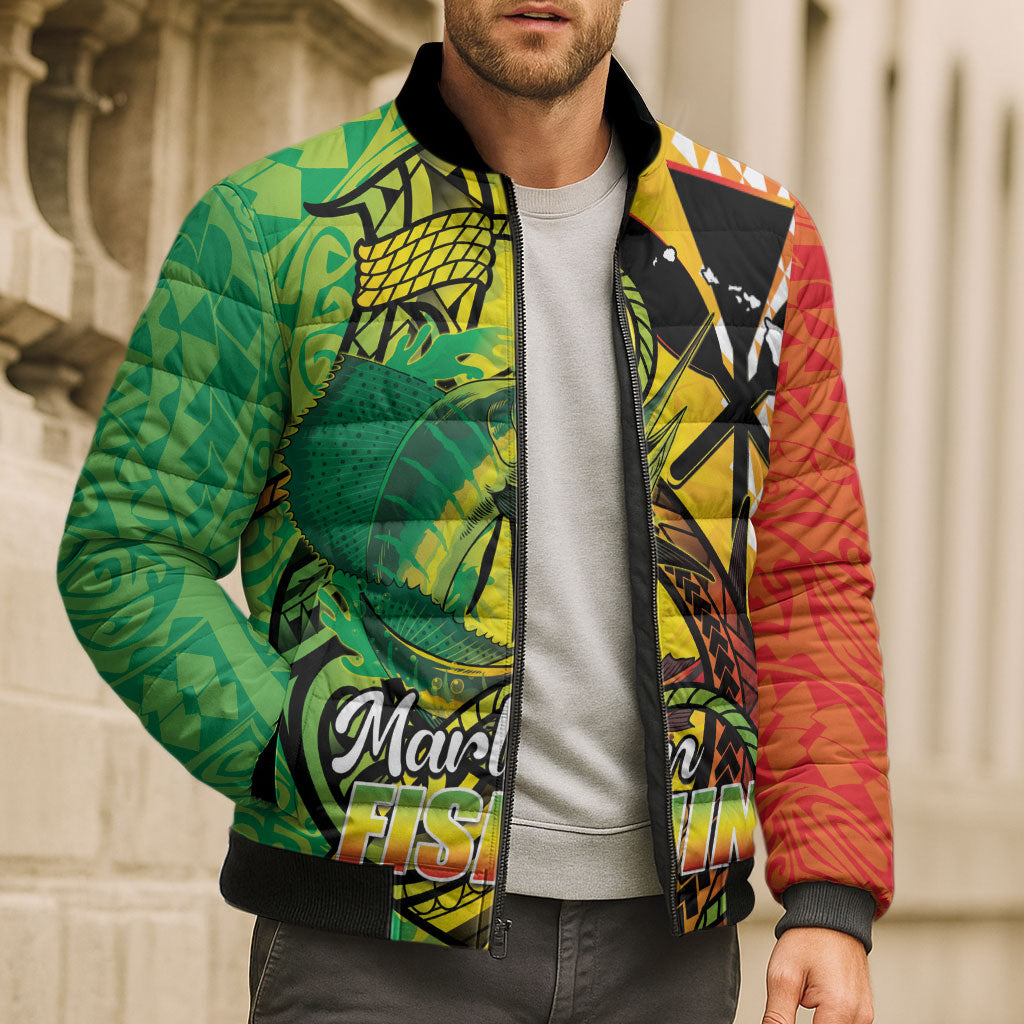 Hawaii Blue Marlin Fishing Bomber Puffer Jacket Hawaiian Kanaka Kakau Reggae