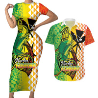 Hawaii Blue Marlin Fishing Couples Matching Short Sleeve Bodycon Dress and Hawaiian Shirt Hawaiian Kanaka Kakau Reggae LT14 Reggae - Polynesian Pride