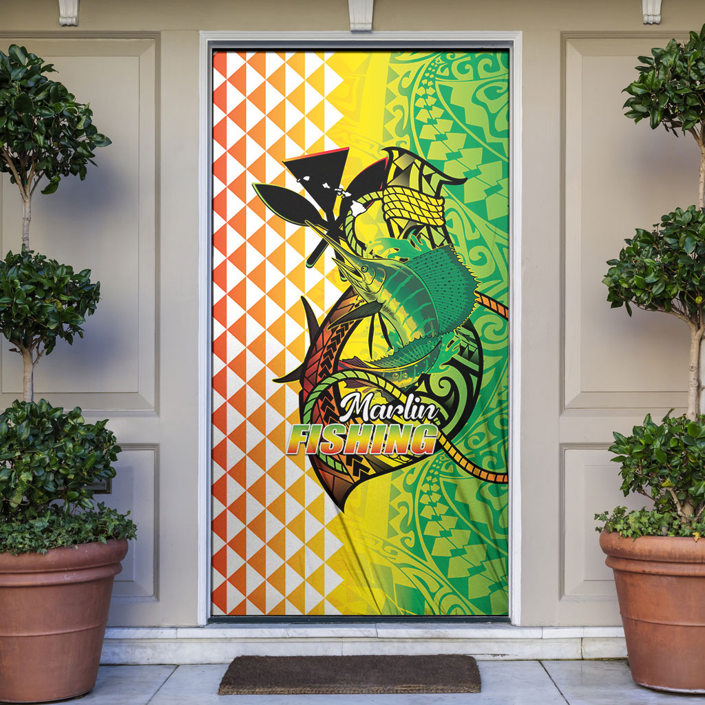 Hawaii Blue Marlin Fishing Door Cover Hawaiian Kanaka Kakau Reggae
