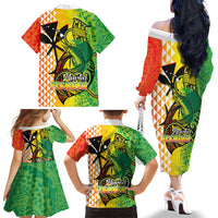 Hawaii Blue Marlin Fishing Family Matching Off The Shoulder Long Sleeve Dress and Hawaiian Shirt Hawaiian Kanaka Kakau Reggae