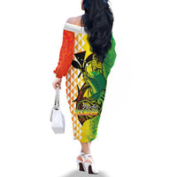 Hawaii Blue Marlin Fishing Family Matching Off The Shoulder Long Sleeve Dress and Hawaiian Shirt Hawaiian Kanaka Kakau Reggae