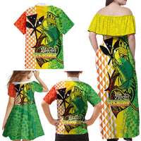 Hawaii Blue Marlin Fishing Family Matching Off Shoulder Maxi Dress and Hawaiian Shirt Hawaiian Kanaka Kakau Reggae