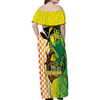 Hawaii Blue Marlin Fishing Family Matching Off Shoulder Maxi Dress and Hawaiian Shirt Hawaiian Kanaka Kakau Reggae