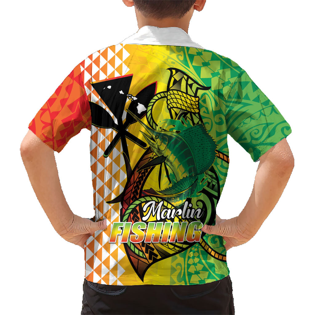Hawaii Blue Marlin Fishing Family Matching Short Sleeve Bodycon Dress and Hawaiian Shirt Hawaiian Kanaka Kakau Reggae LT14 - Polynesian Pride