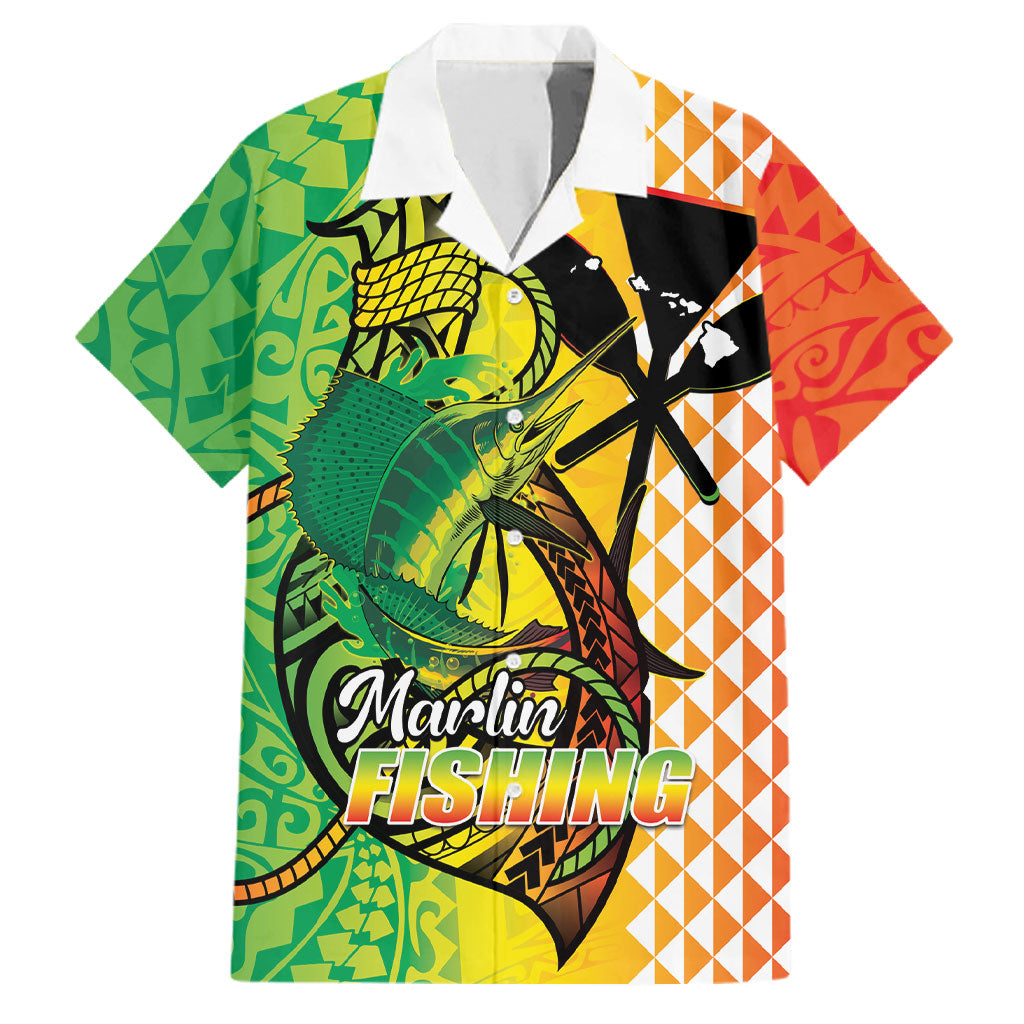 Hawaii Blue Marlin Fishing Family Matching Short Sleeve Bodycon Dress and Hawaiian Shirt Hawaiian Kanaka Kakau Reggae LT14 Dad's Shirt - Short Sleeve Reggae - Polynesian Pride