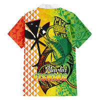 Hawaii Blue Marlin Fishing Family Matching Short Sleeve Bodycon Dress and Hawaiian Shirt Hawaiian Kanaka Kakau Reggae LT14 - Polynesian Pride