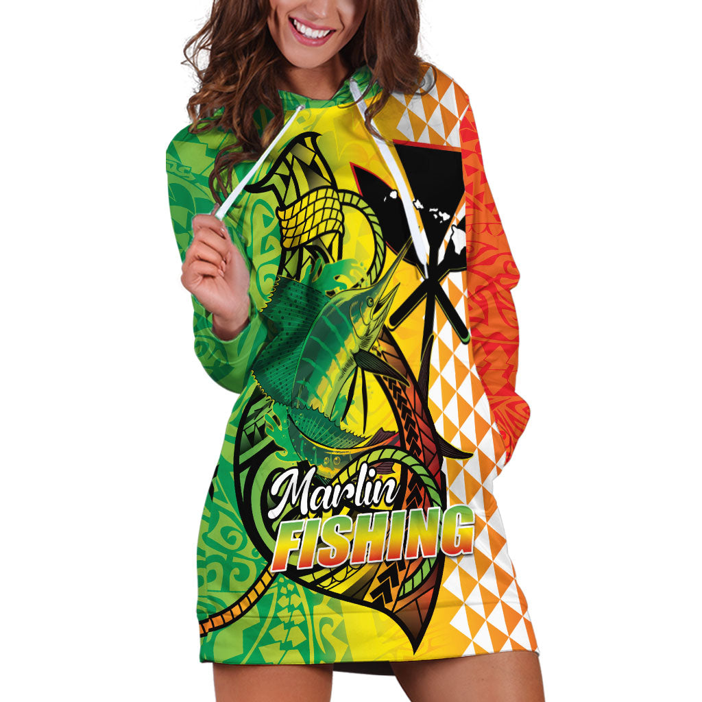 Hawaii Blue Marlin Fishing Hoodie Dress Hawaiian Kanaka Kakau Reggae LT14 Reggae - Polynesian Pride