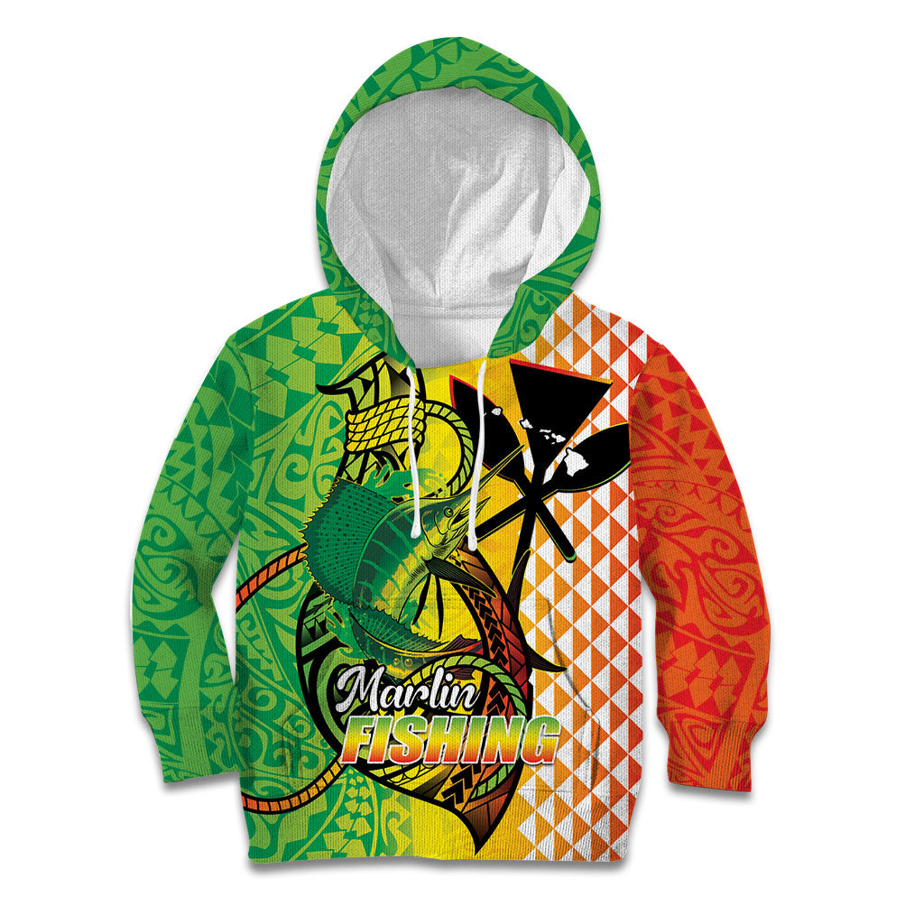 Hawaii Blue Marlin Fishing Kid Hoodie Hawaiian Kanaka Kakau Reggae