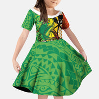 Hawaii Blue Marlin Fishing Kid Short Sleeve Dress Hawaiian Kanaka Kakau Reggae