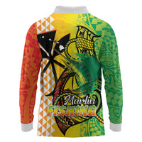 Hawaii Blue Marlin Fishing Long Sleeve Polo Shirt Hawaiian Kanaka Kakau Reggae LT14 - Polynesian Pride